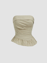Plaid Ruched Asymmetrical Hem Fold Over Bandeau Top