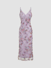 Mesh V-neck Floral Lettuce Trim Midi Dress
