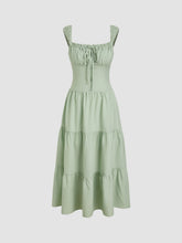 Square Neck Check Tiered Ruffle Maxi Dress