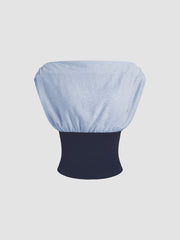 Linen-blend Asymmetrical Neck Two Tone Ruched Top