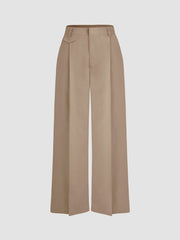 Cropped Linen Mid Rise Wide Leg Trousers
