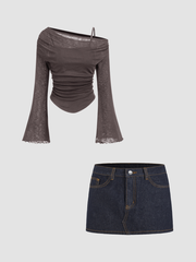 Asymmetrical Neck Ruched Lettuce Trim Tee & The Mini