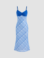 Check Patched Mermaid Slip Maxi Dress