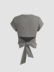 100% Cotton Cut Out Bowknot Crop Top