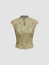 Mandarin Collar Butterfly & Bamboo Stripe Top