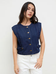 Denim Round Neckline Button Oversized Tank Top