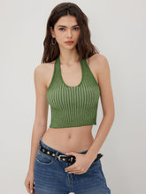Knit Halter Neckline Rib Crop Top