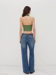 Knit Halter Neckline Rib Crop Top