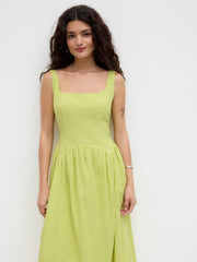 100% Cotton Square Neck Ruffle Cami Midi Dress