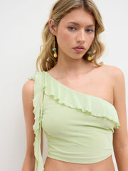 Mesh Ruffle Crop Tank Top & Mid Rise Asymmetrical Hem Midi Skirt