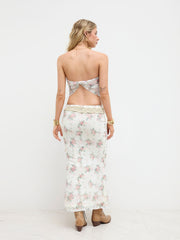 Lace Ditsy Floral Split Knotted Bandeau Top With Mermaid Maxi Skirt Set