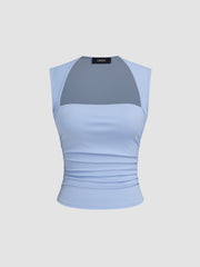 Square Neck Solid Ruched Tank Top
