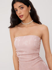 Jacquard Floral Lace Up Ruched Bandeau Mini Dress