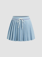 Knit U-neckline Stripe Tank Top & Mid Rise Pleated Mini Skirt Set