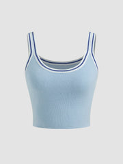 Knit U-neckline Stripe Tank Top & Mid Rise Pleated Mini Skirt Set