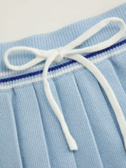 Knit U-neckline Stripe Tank Top & Mid Rise Pleated Mini Skirt Set