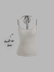 Built-in Bra U-neckline Stripe Knotted Cami Top