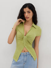 V-neck Twist Split Short Sleeve Top