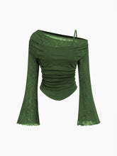 Asymmetrical Neck Ruched Lettuce Trim Tee