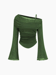 Asymmetrical Neck Ruched Lettuce Trim Tee