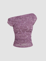 Asymmetrical Neck Floral Ruched Top & Crop Bandeau Top