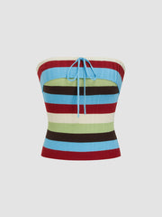 Knit Stripe Colorblock Knotted Crop Bandeau Top