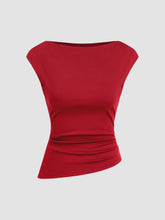 CIDERCONTOUR Double Layered Boat Neck Asymmetrical Ruched Tank Top