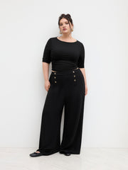 Round Neckline Ruched Middle Sleeve Tee Curve & Plus