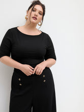 Round Neckline Ruched Middle Sleeve Tee Curve & Plus