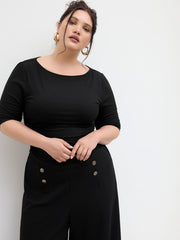 Round Neckline Ruched Middle Sleeve Tee Curve & Plus