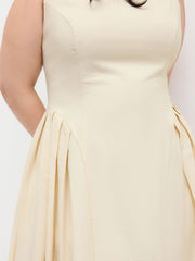 Linen-blend Boat Neck Backless Ruffle Hem Midi Dress Curve & Plus