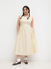 Linen-blend Boat Neck Backless Ruffle Hem Midi Dress Curve & Plus