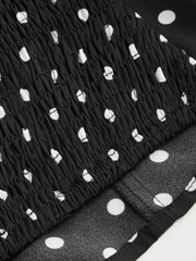 Halter Collar Polka Dot Lettuce Trim Shirred Tank Top