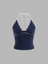 Cotton-blend Halter Neckline Contrasting Binding Cami Top