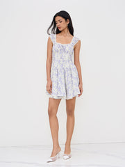 Sweetheart Floral Lace Trim Ruffle MIni Dress