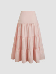 Cotton-blend Mid Rise Stripe Tiered Maxi Skirt