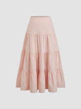 Cotton-blend Mid Rise Stripe Tiered Maxi Skirt