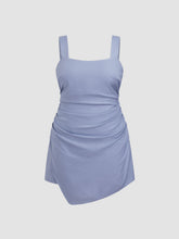Square Neck Ruched Asymmetrical Hem Mini Dress Curve & Plus