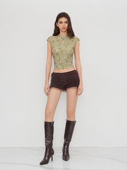 Mandarin Collar Butterfly & Bamboo Stripe Top