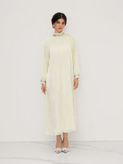 Stand Collar Sequin Detail Knotted Ruffle Maxi Dress