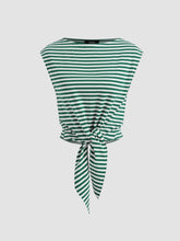 Cotton-blend Boat Neck Stripe Knotted Tee