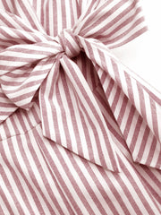 Cotton-blend V-neck Striped Knotted Wide Leg Jumpsuit