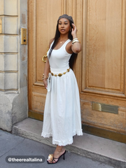 Cotton Mid Rise Elastic Waist Broderie Anglaise Trim Maxi Skirt