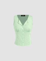 Cotton-blend Button Up Lace Trim Tank Top
