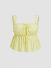 100% Cotton Square Neck Broderie Anglaise Tie Front Bow Top Curve & Plus