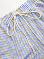 100% Cotton Mid Rise Stripe Drawstring Elastic Waist Shorts Curve & Plus