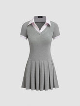 Cotton Collar Stripe Pleated Two Tone Mini Dress