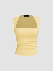 Square Neck Solid Ruched Tank Top