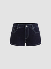Stretch Cider Denim Low Rise Solid Micro Straight Leg Shorts