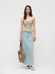 Plaid Ruched Asymmetrical Hem Fold Over Bandeau Top